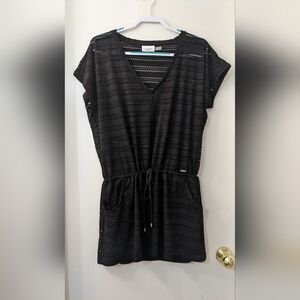 Calvin Klein Black Crochet Drawstring Beach Pool  V-Neck Cover Up Tunic L/XL